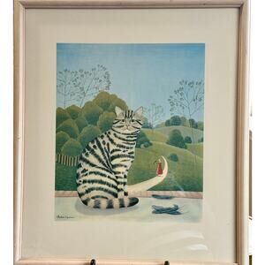 Le Greffier Cat Print Christine Cipriano Vintage 1970s Framed 25x22